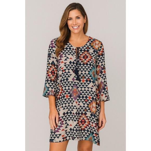 Figue Tunic Dress Size S Aztec 3/4 Sleeve Multi Color 100% Silk $598 - Picture 1 of 5